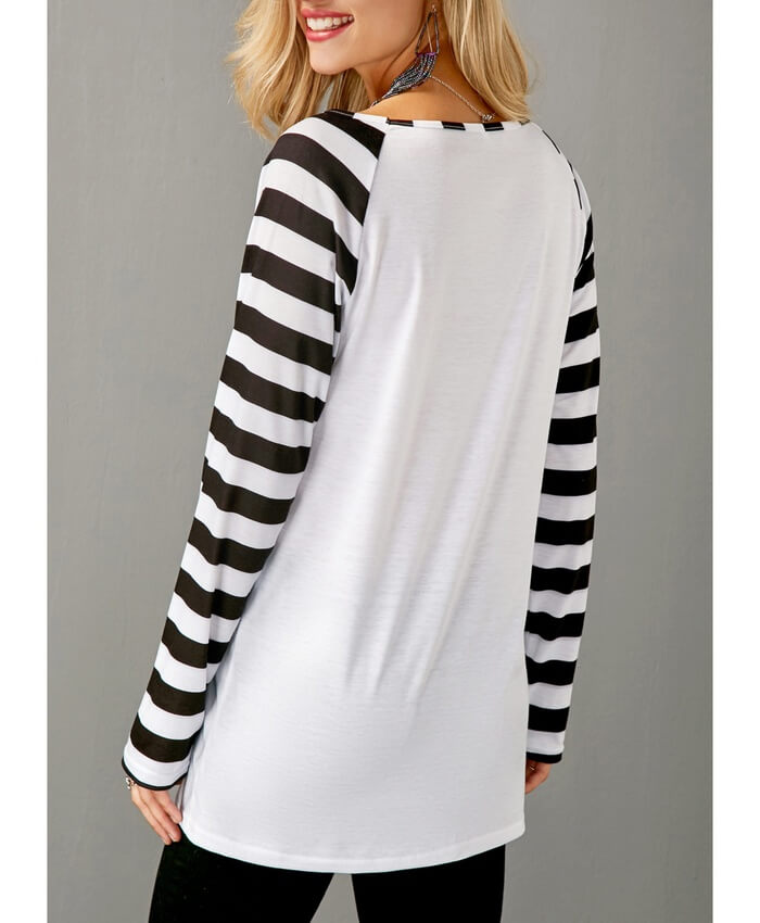 White Long Sleeve Striped T Shirt